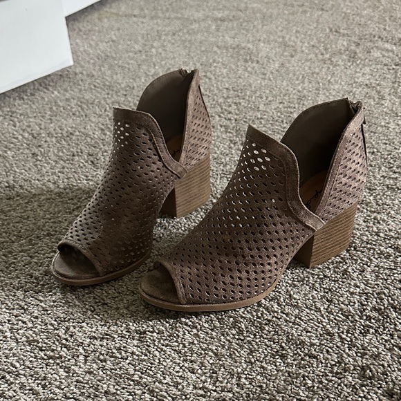 Qupid Taupe Perforated Ankle Booties - Picture 1 of 3